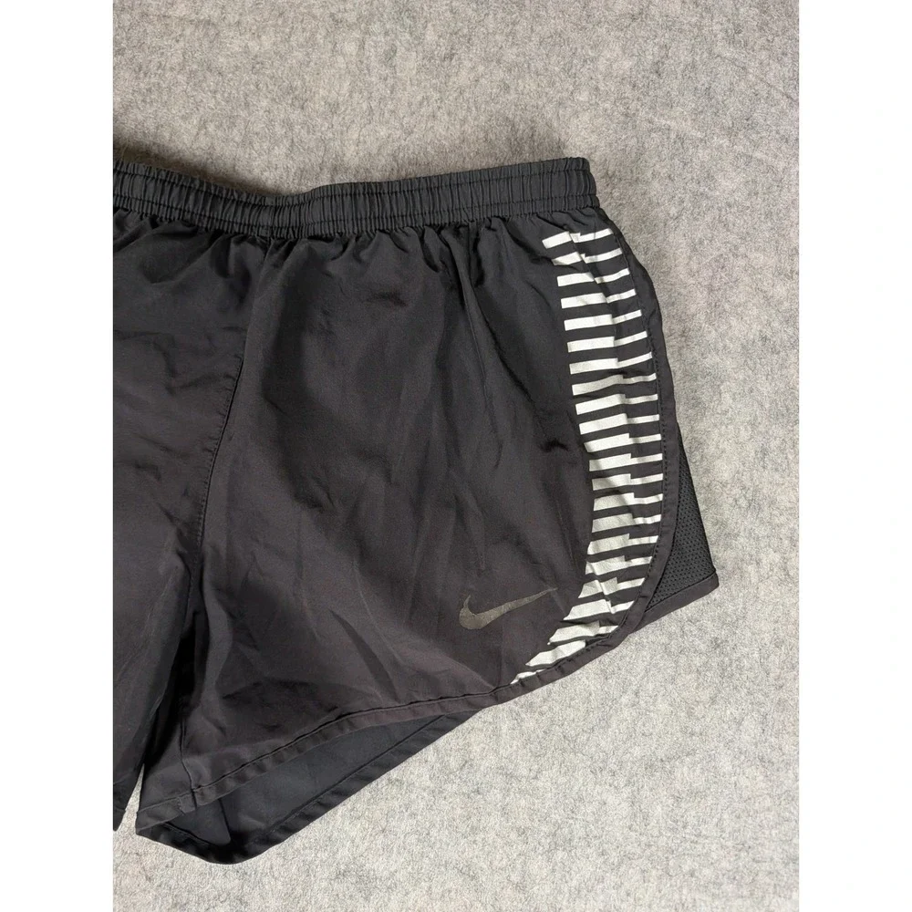 Nike Dri-FIT Mens Running Shorts Black Reflective Stripe Rear Zip Pocket Liner